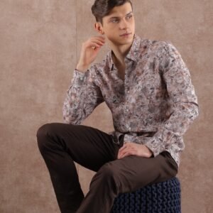 Cream Linen Print Shirt